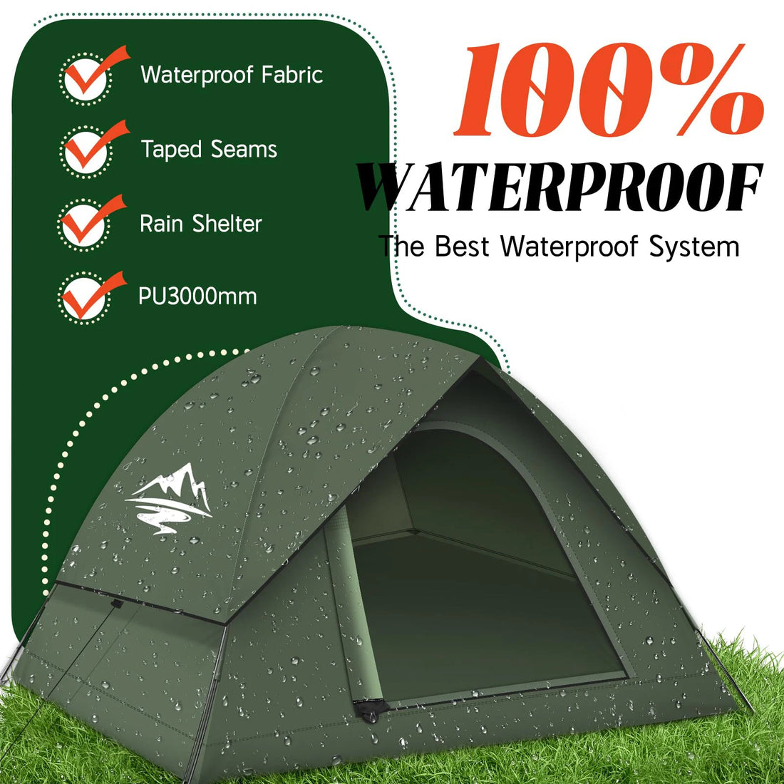 3-4 People Tents for Camping with Shelter 100% Waterproof Windproof  Easy Set Up Tent with Removable for Adventure Backyard