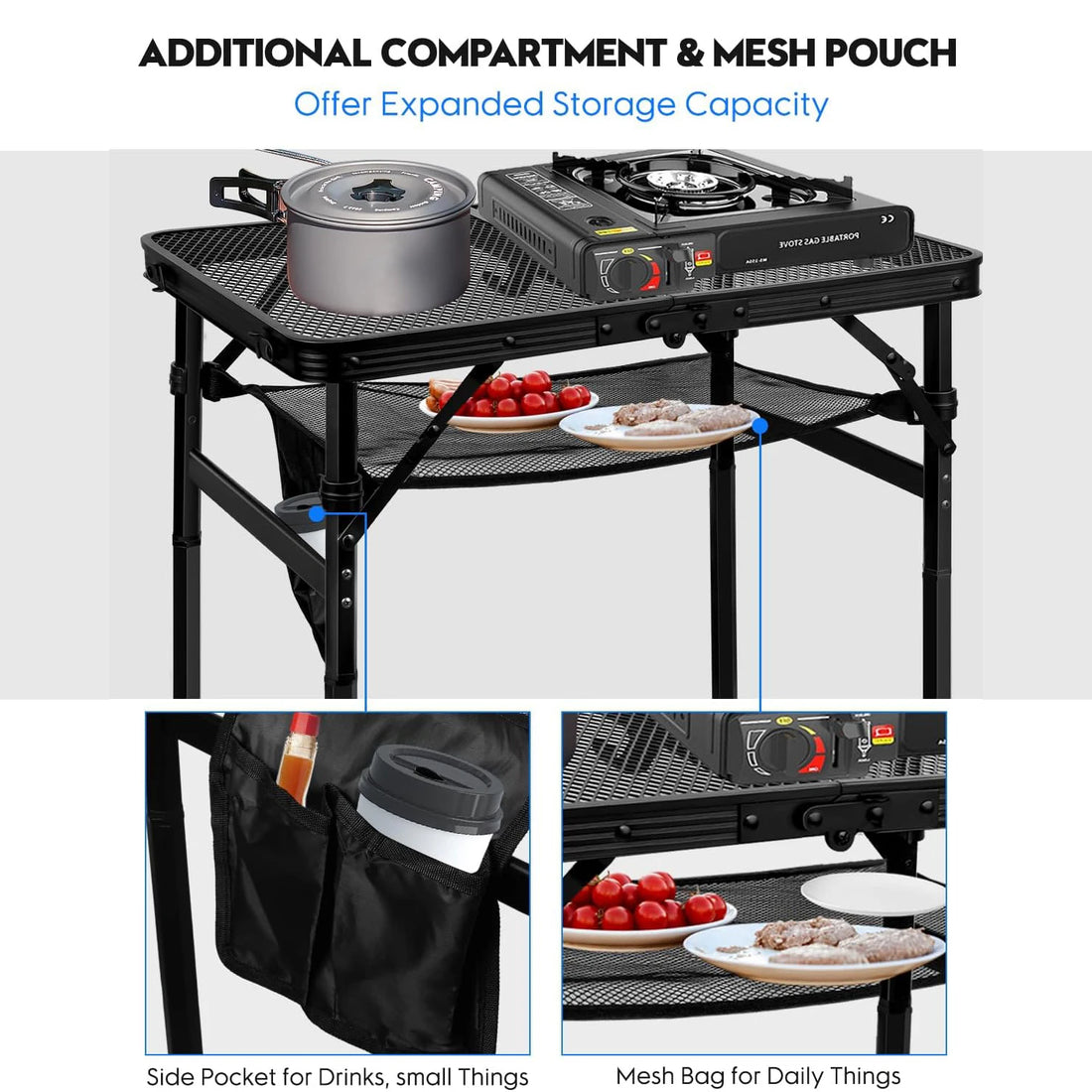 Camping Table with Mesh Desktop, Lightweight & Folding Grill Table, Outdoor Table for Camp, Cooking, BBQ, RV, Picnic ﻿