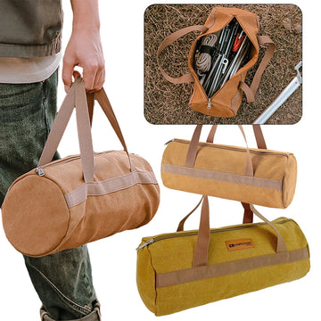 Camping Tool Storage Bag Cylinder Tent Ground Nail Wind Rope Hammer Pouch Canvas Large Capacity Handbag Outdoor Accessories
