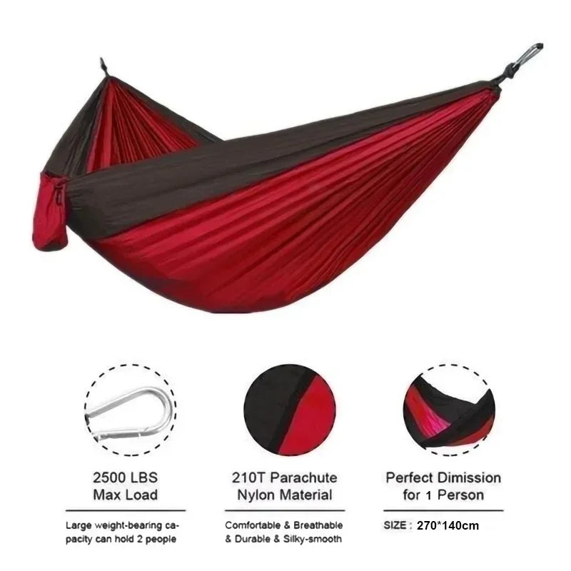 Portable Hanging Bed Outdoor Single Person Camping Hammock Nylon Color Matching Hammock Hammock High Strength Parachute Fabric